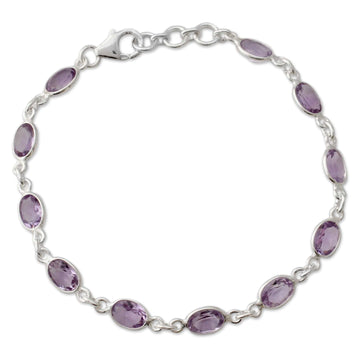 Handcrafted Indian Amethyst Sterling Silver Tennis Bracelet - Romantic Violet