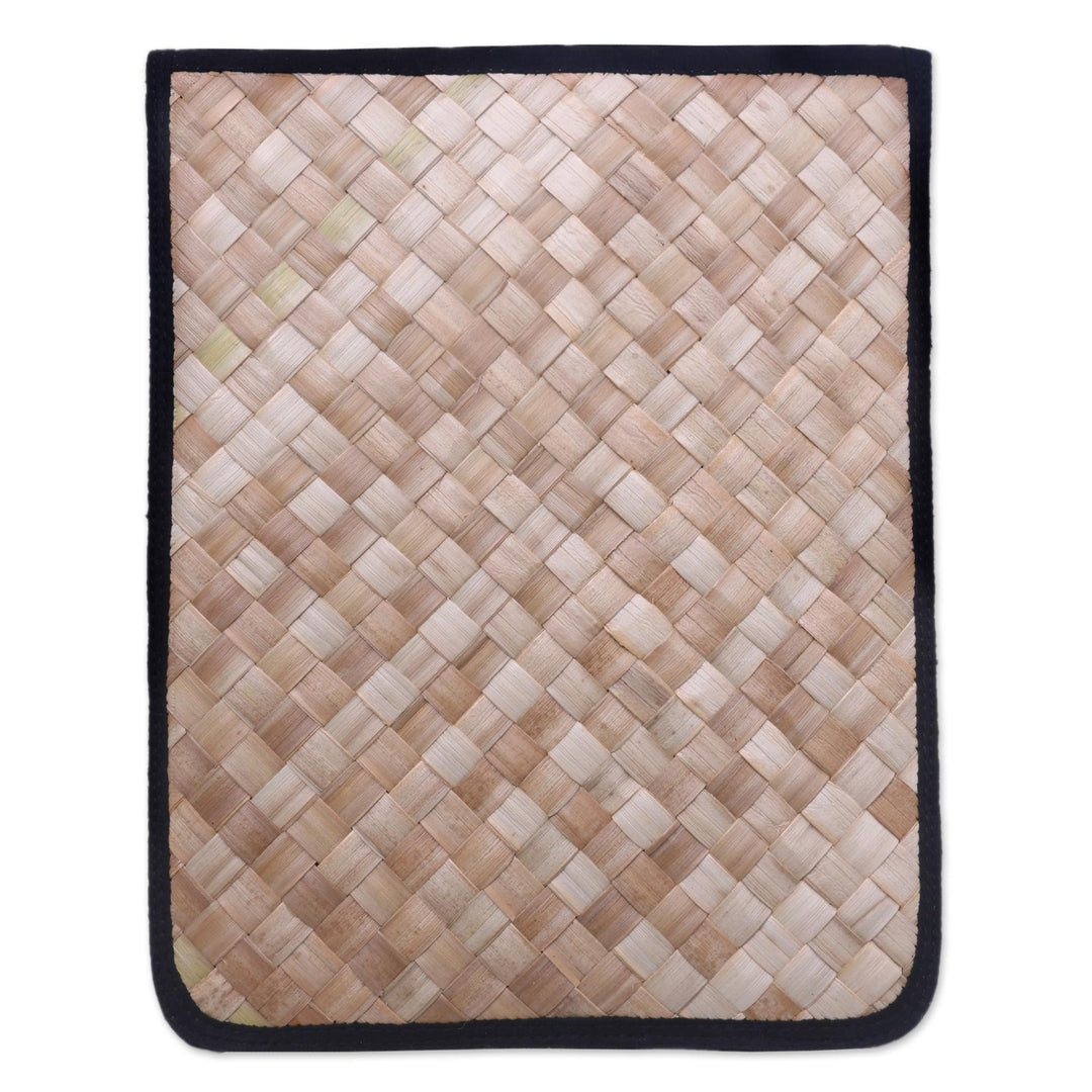 Handmade Cotton Batik Lined 11 Inch Laptop or Tablet Sleeve - Uluwatu Pandan in Black
