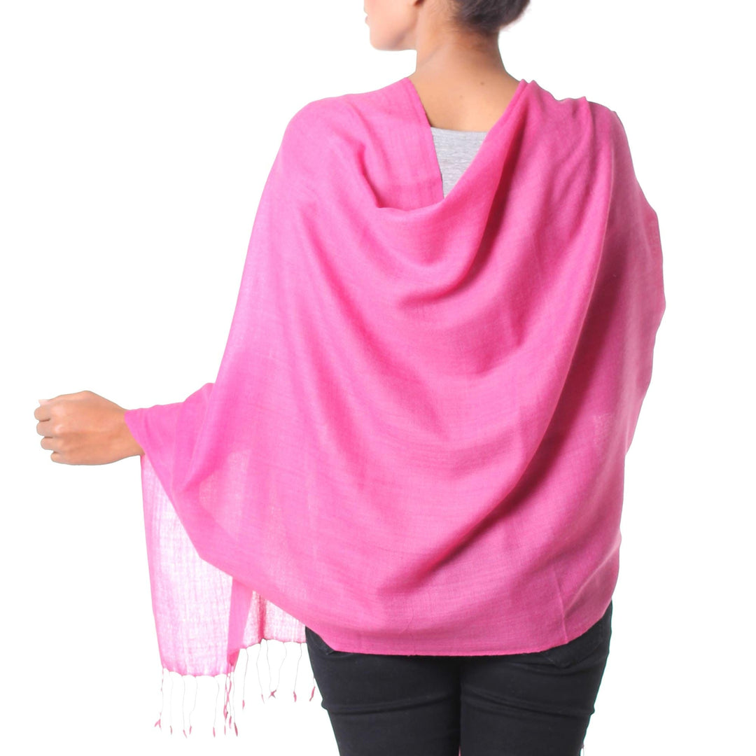 Deep Rose Pink Wool and Silk Blend Wrap for Women - Cheerful Rose