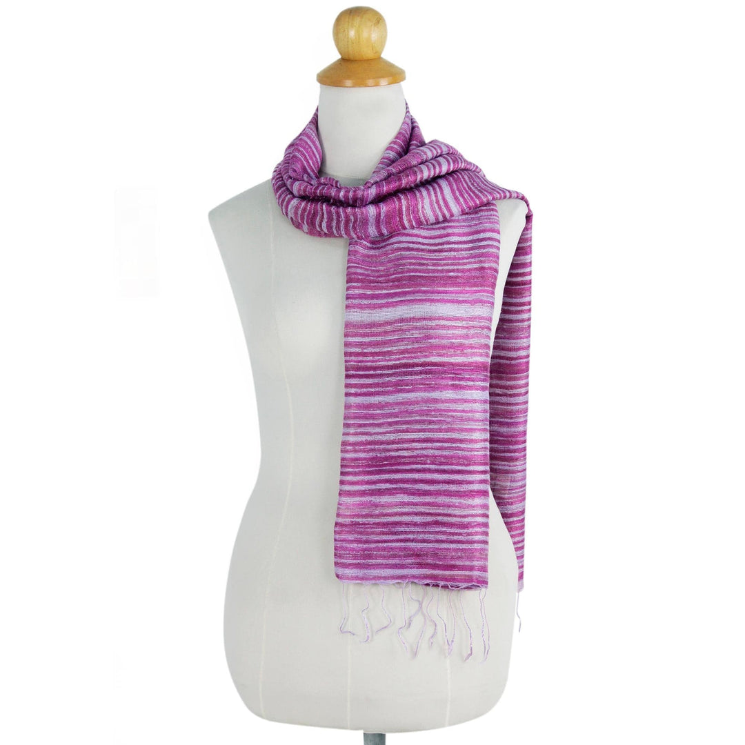 Hand Woven Lilac Purple and Pink 100% Silk Scarf - Purple Lilac Iridescence