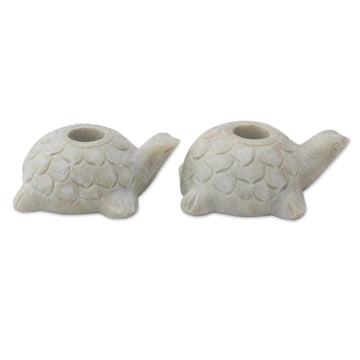 Turtle Candle Holders Hand Carved from Soapstone (Pair) - Turtle Delight