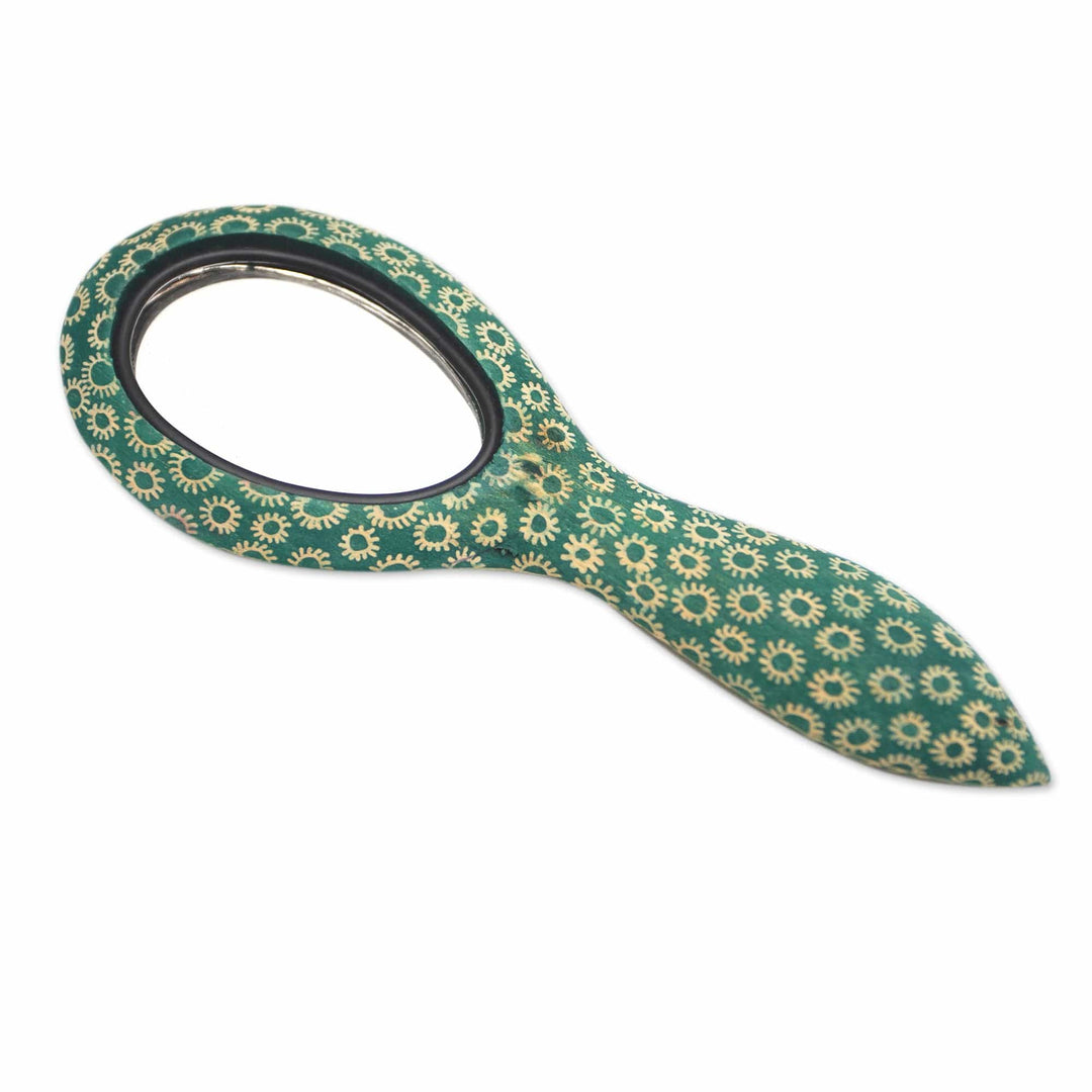 Artisan Crafted Hand Mirror with Batik Mask from Bali - Truntum Panji Prince