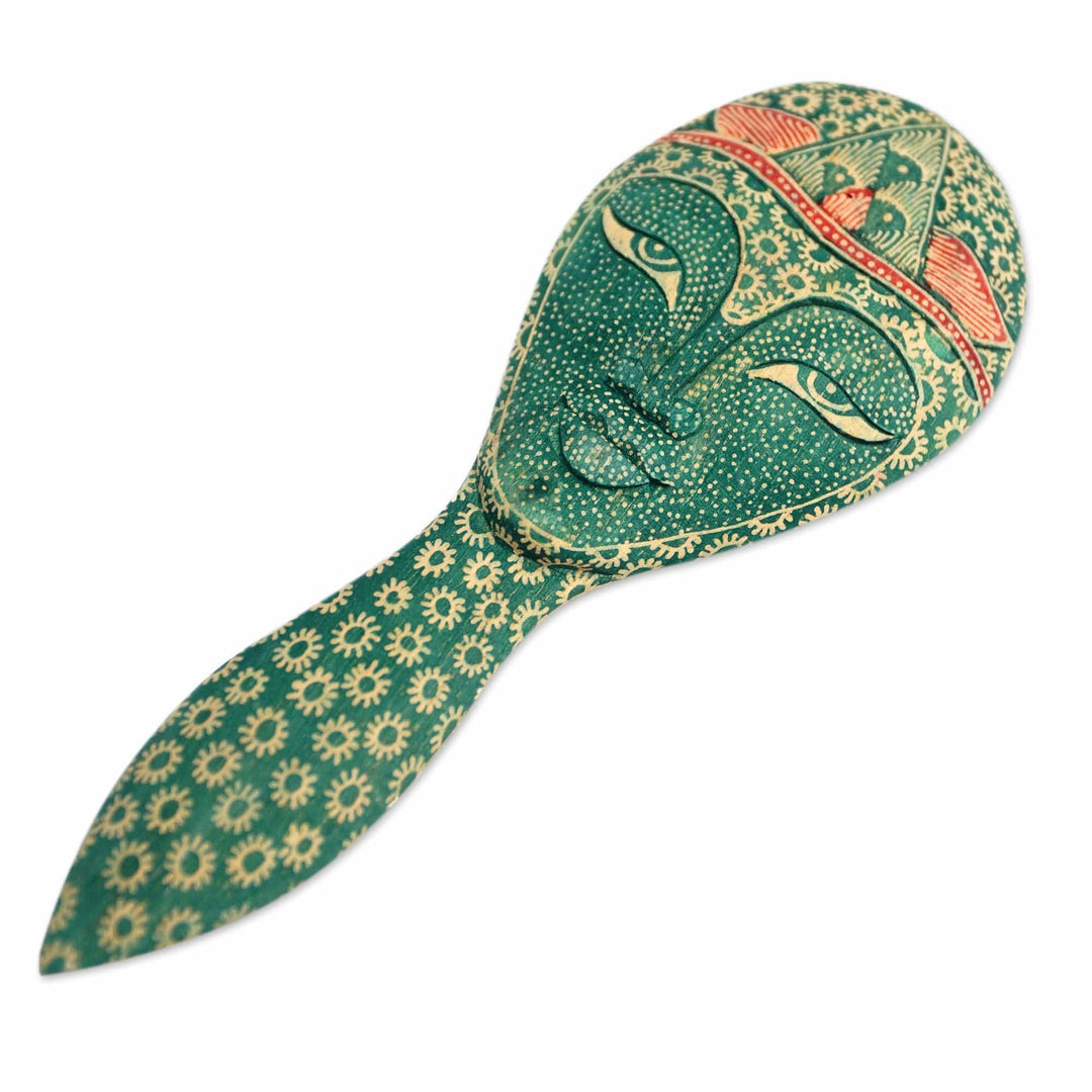 Artisan Crafted Hand Mirror with Batik Mask from Bali - Truntum Panji Prince