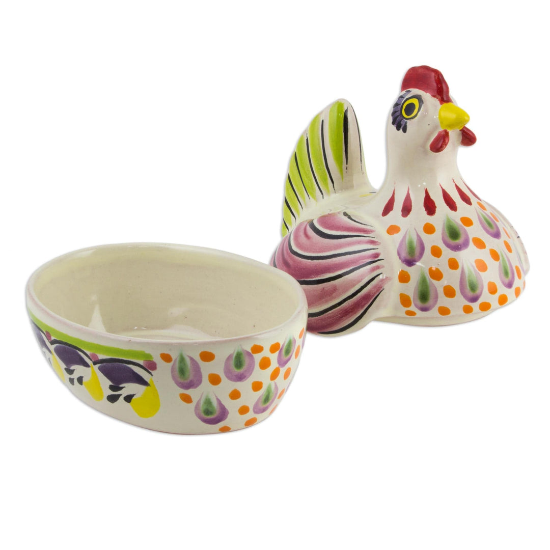 Majolica Ceramic Artisan Crafted Chicken Theme Covered Dish - Pretty Hen
