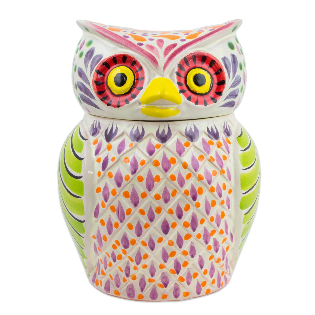Colorful Owl Theme Majolica Ceramic Cookie Jar - Colorful Owl