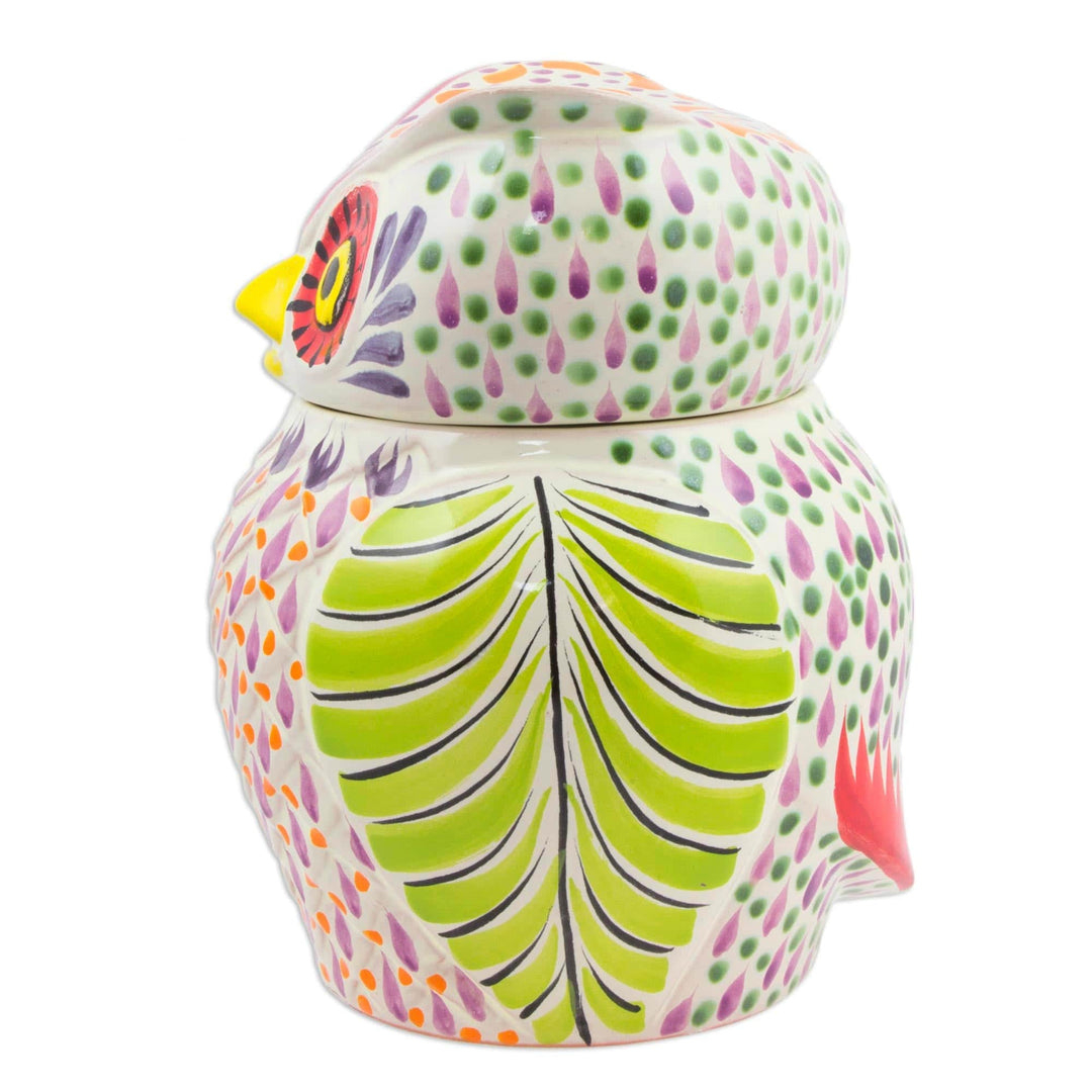 Colorful Owl Theme Majolica Ceramic Cookie Jar - Colorful Owl