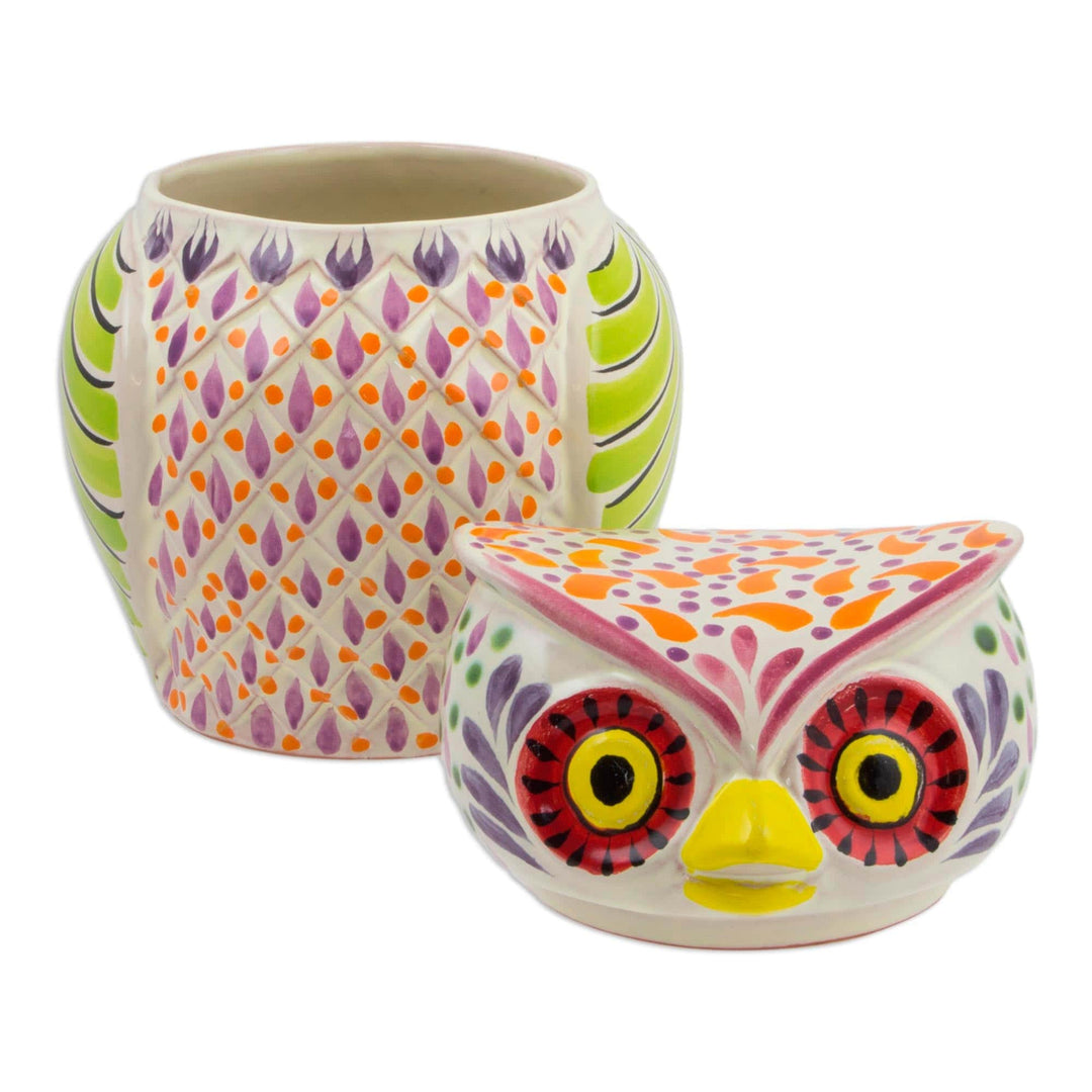 Colorful Owl Theme Majolica Ceramic Cookie Jar - Colorful Owl