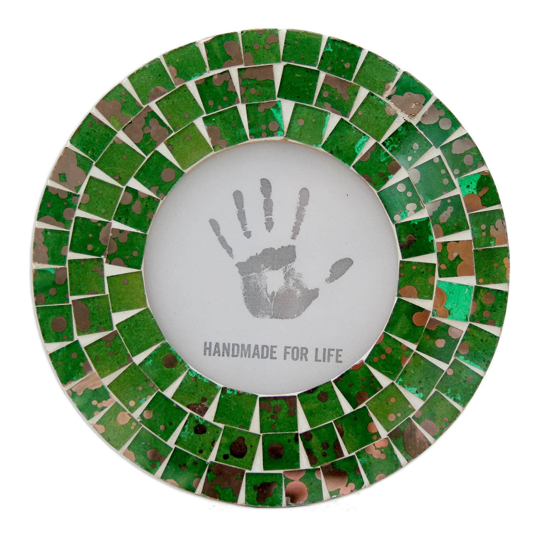 4 x 4 Green Glass Handcrafted Indian Mosaic Picture Frame - Moradabad Meadows