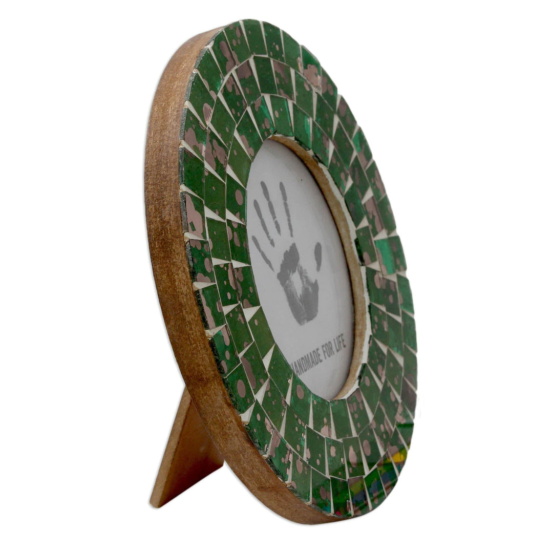 4 x 4 Green Glass Handcrafted Indian Mosaic Picture Frame - Moradabad Meadows