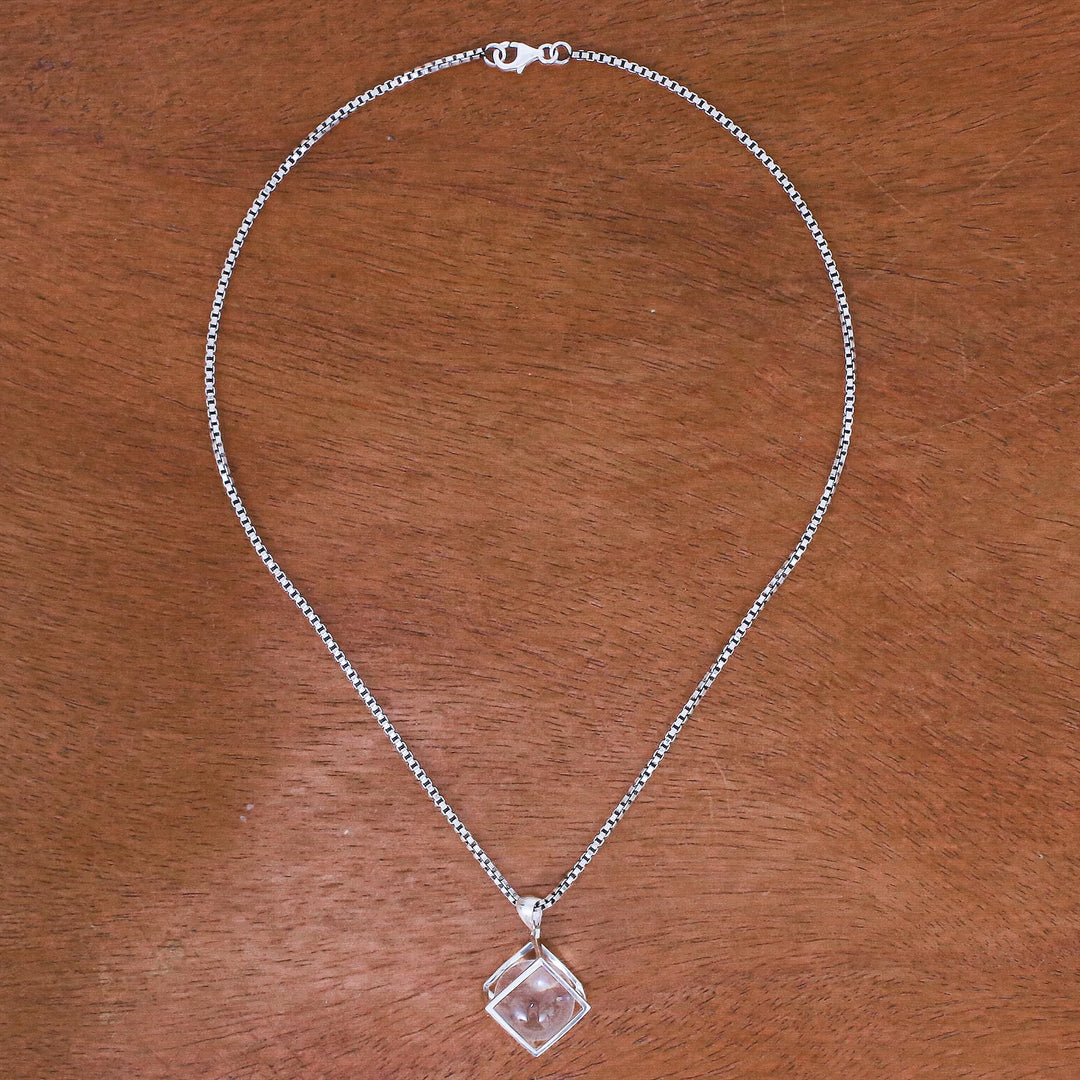 Modern Sterling Silver Necklace with Quartz - Translucent Raindrop