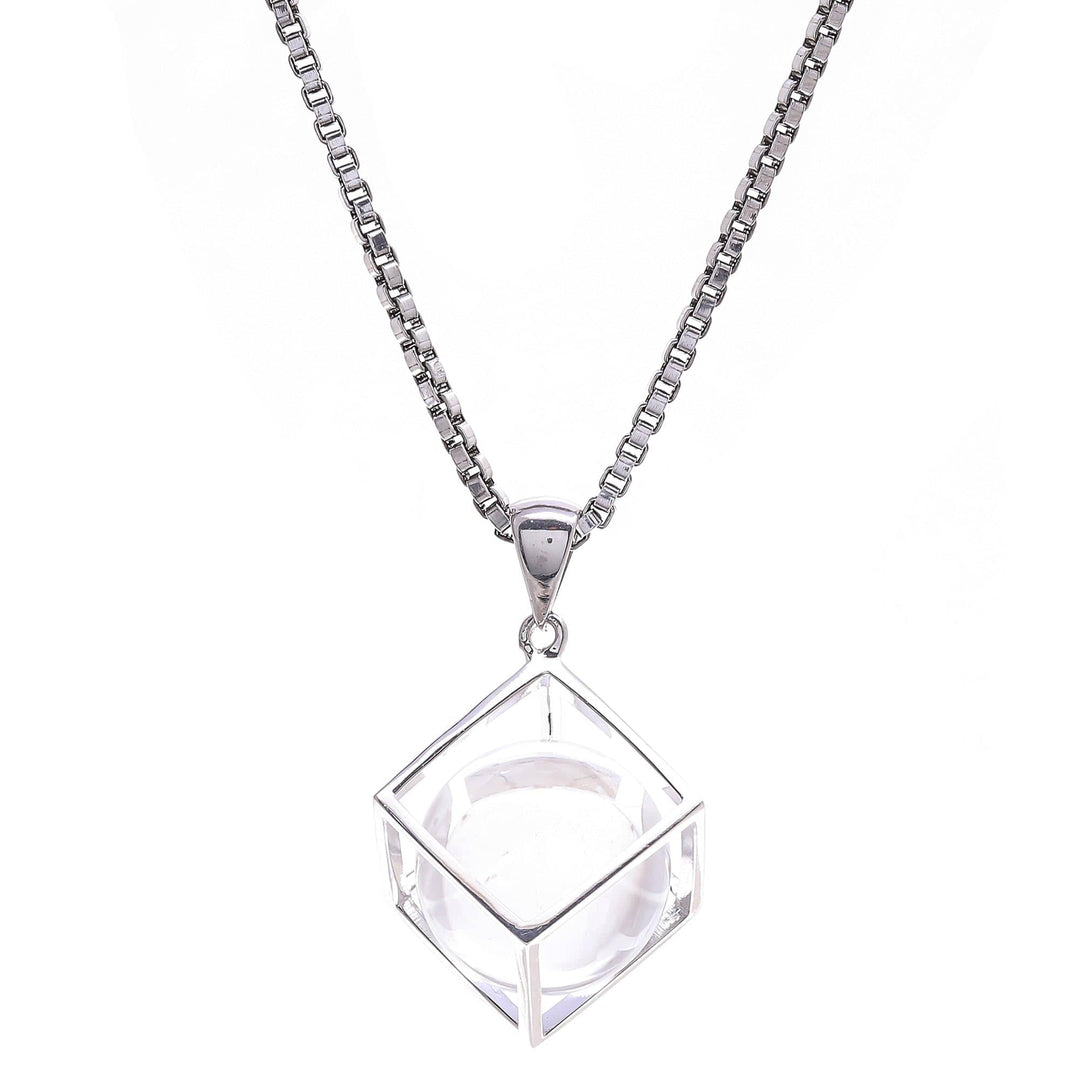 Modern Sterling Silver Necklace with Quartz - Translucent Raindrop