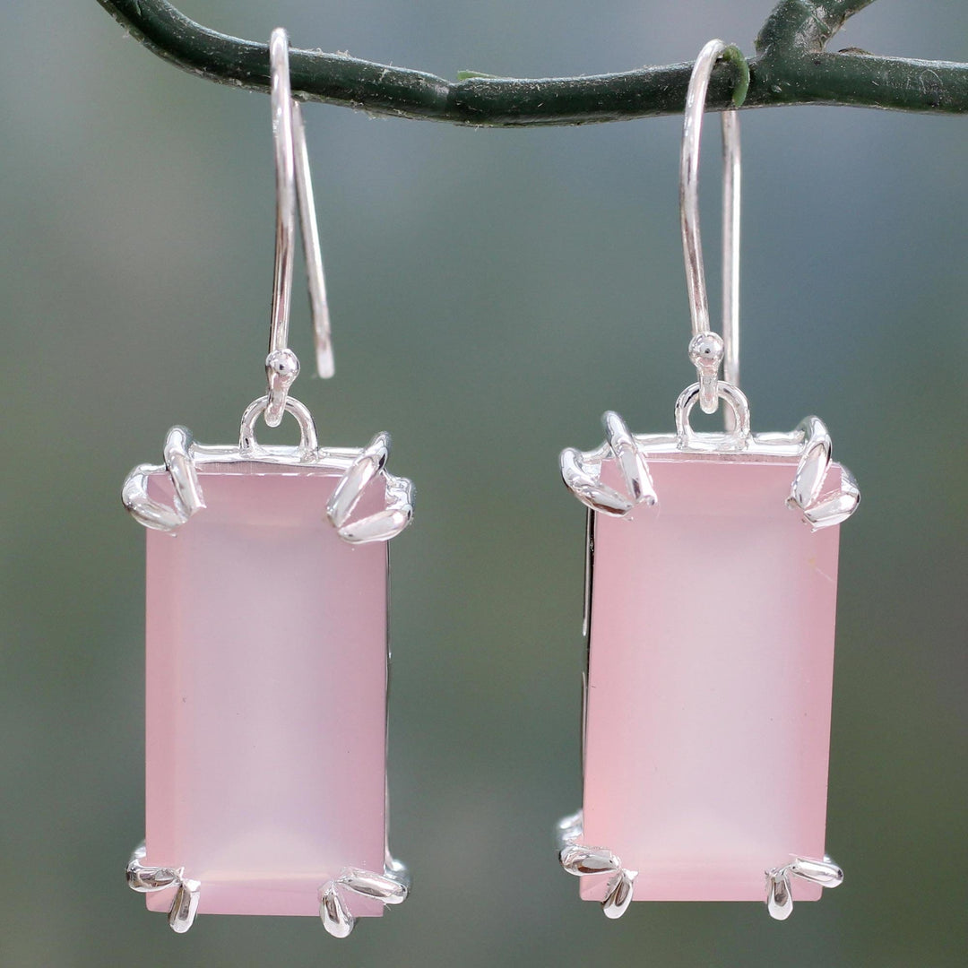 Hand Crafted Pink Chalcedony Earrings from India - Rosy Romance