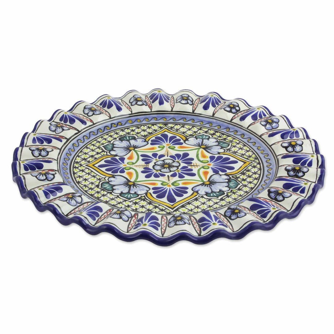 Mexican Floral Ceramic Green Blue Dinner Plate - Green Floral Duchess