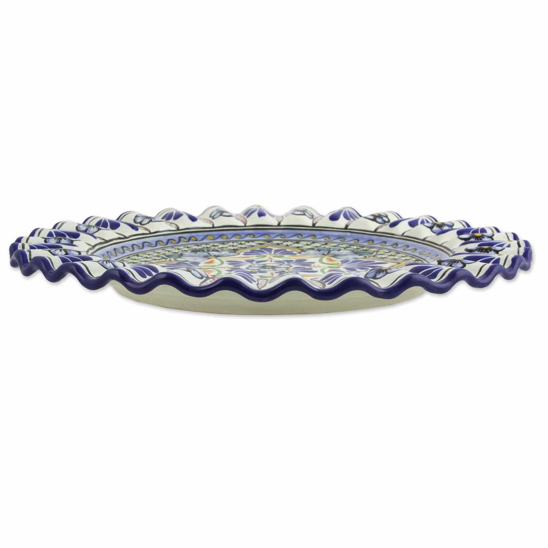 Mexican Floral Ceramic Green Blue Dinner Plate - Green Floral Duchess