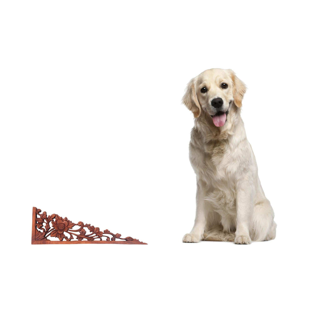 Balinese Hand Carved Lotus Blossom Wood Relief Panel - Lotus Tendrils