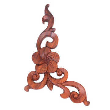 Floral Wood Relief Panel Hand Carved in Indonesia - Plumeria Vine