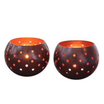 Rust Patina Tealight Candle Holders from India (Pair) - Timeless Glow