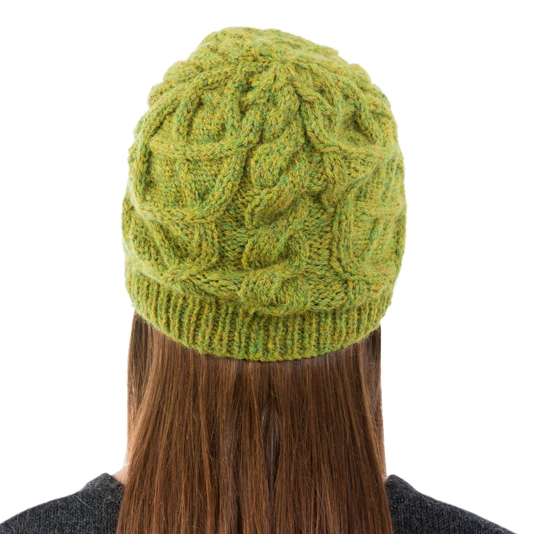 Mottled Green Alpaca Hat Beanie Knit by Hand in Peru - Coconut Green