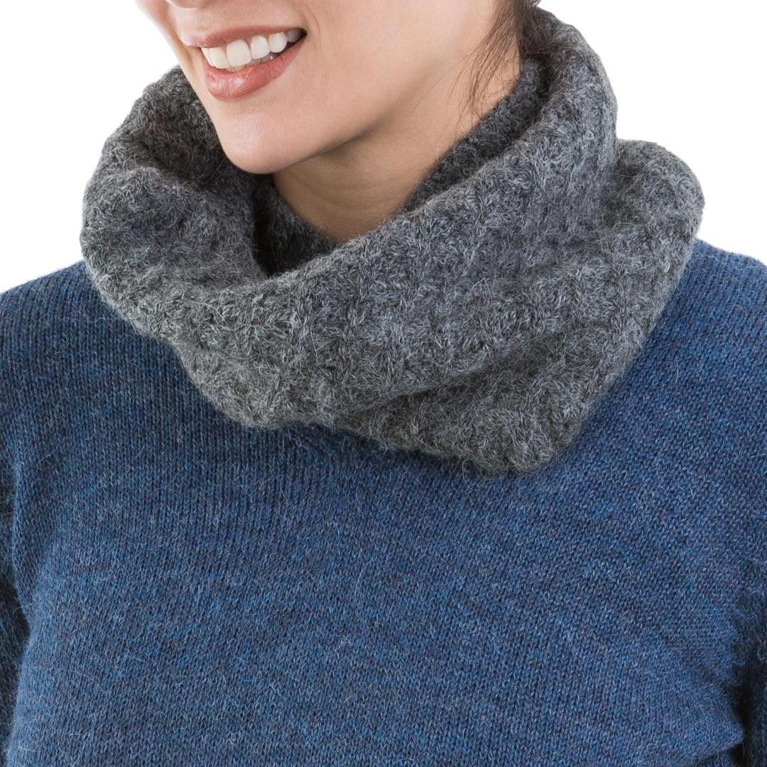 Hand Knit Alpaca Grey Neck Warmer with Bubble Textures - Grey Bubbles
