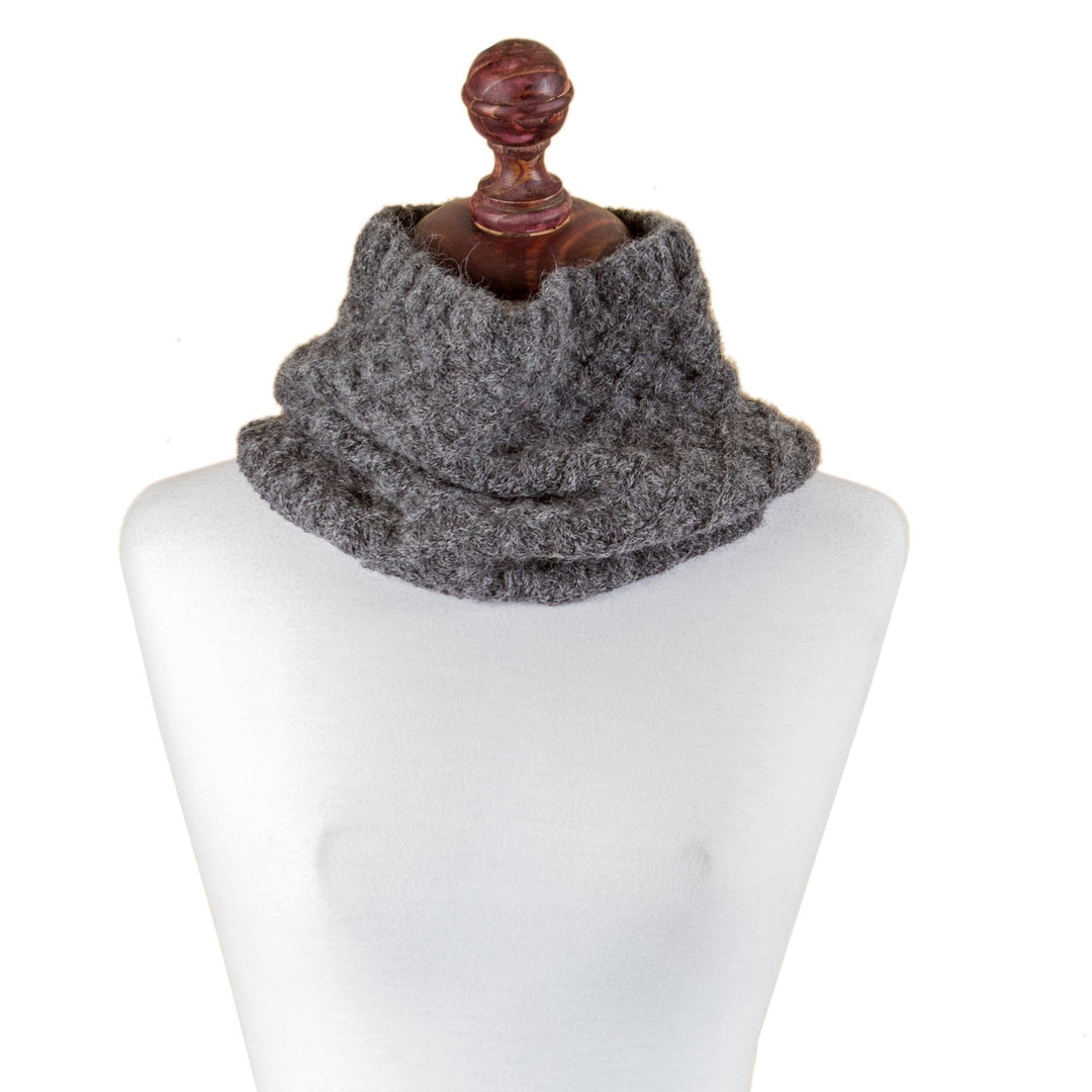 Hand Knit Alpaca Grey Neck Warmer with Bubble Textures - Grey Bubbles