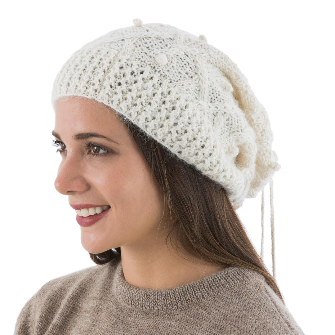 Hand Knitted Ivory Color Alpaca Neck Warmer or Hat - Stylish in Ivory