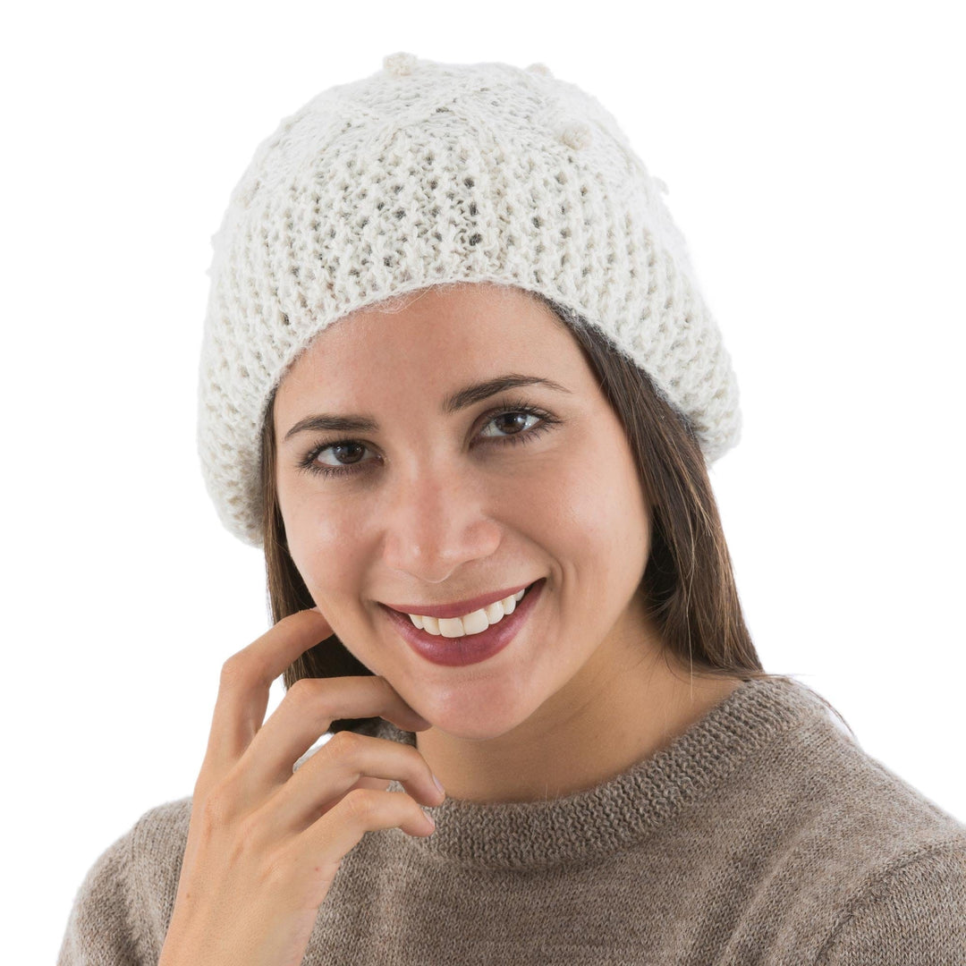 Hand Knitted Ivory Color Alpaca Neck Warmer or Hat - Stylish in Ivory