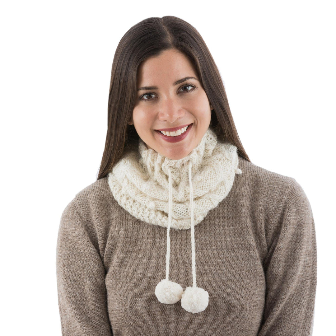 Hand Knitted Ivory Color Alpaca Neck Warmer or Hat - Stylish in Ivory