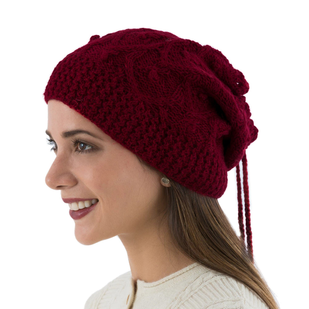 Red Alpaca Wool Hand Knitted Neck Warmer or Hat - Stylish in Red