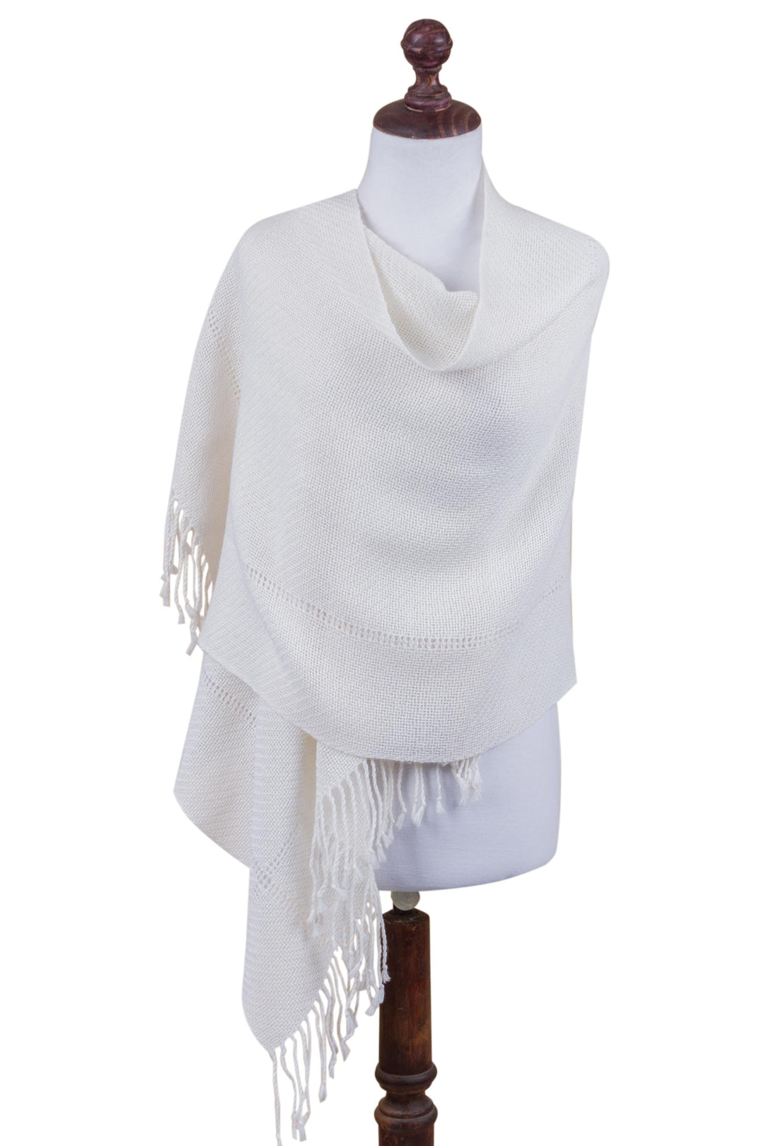 Andean 100% Baby Alpaca Backstrap Loom Handwoven Shawl - Timeless in Alabaster
