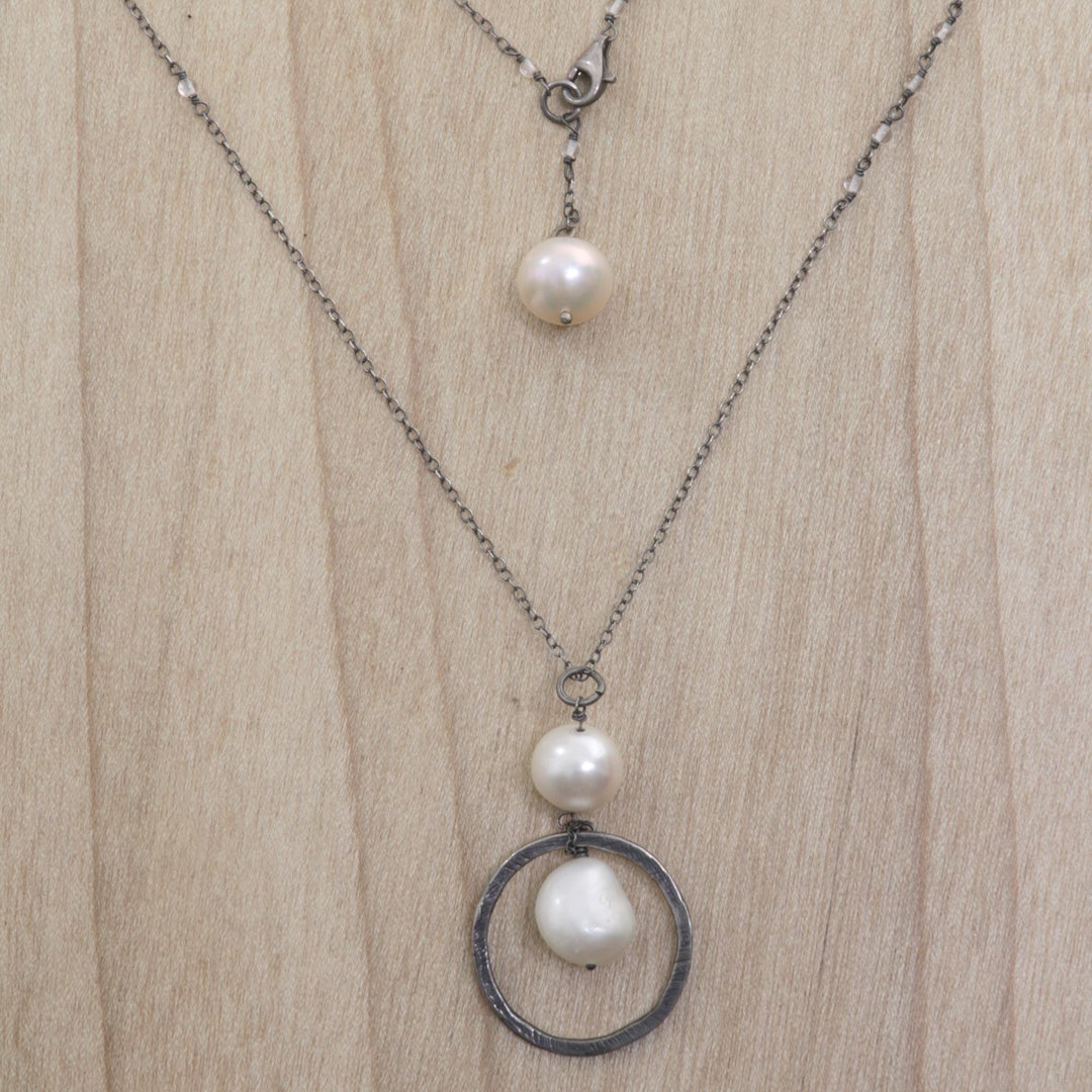 Cultured Pearl Moonstone Pendant Necklace from Indonesia - Raindrop Halos