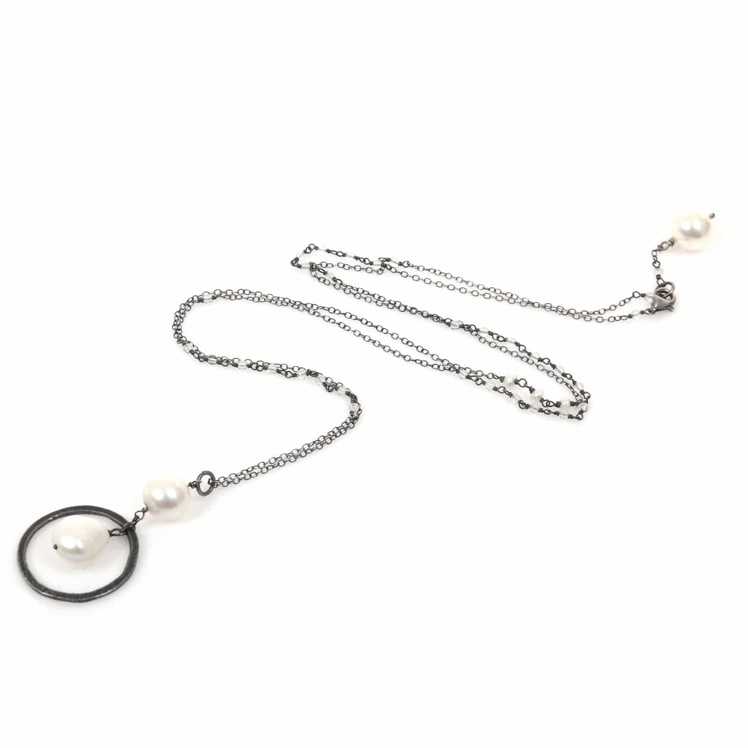 Cultured Pearl Moonstone Pendant Necklace from Indonesia - Raindrop Halos