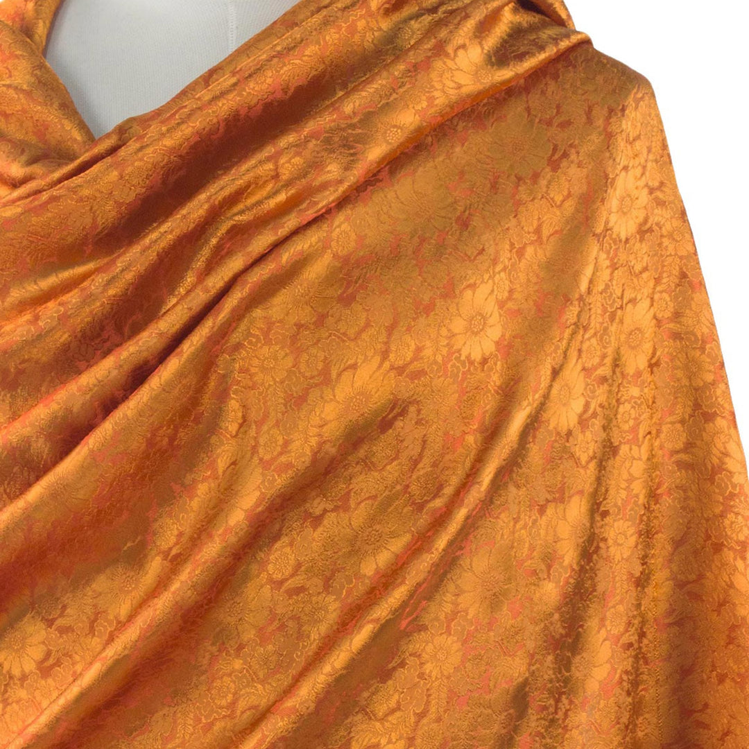 Artisan Crafted Thai Rayon Blend Shawl with Floral Motif - Sweet Mandarin