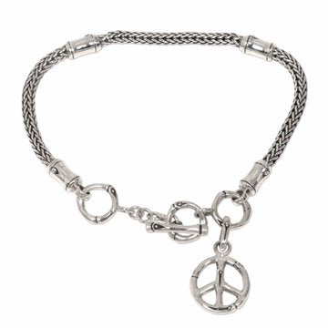 Artisan Crafted Sterling Silver Bracelet with Peace Charm - Peaceful Bamboo