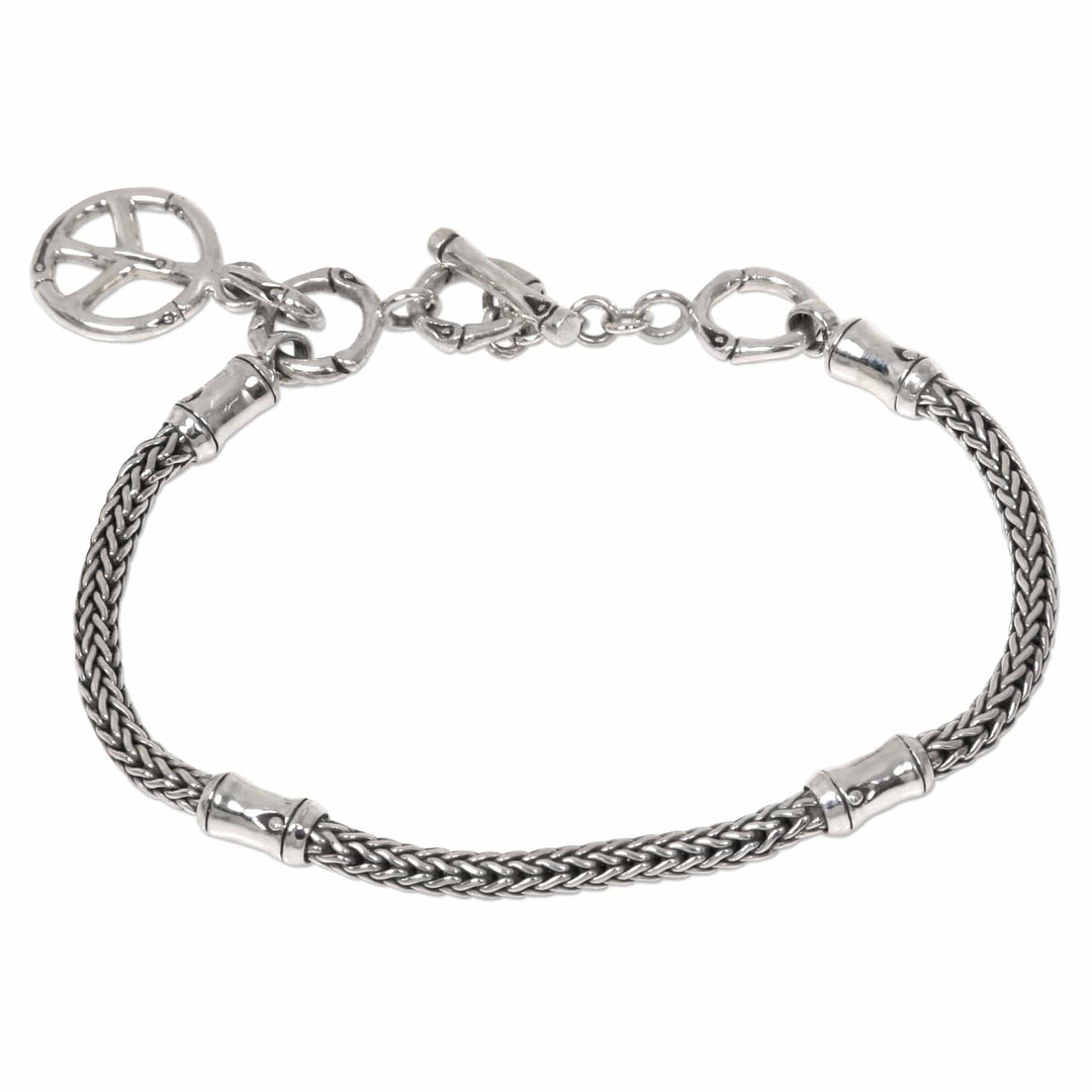 Artisan Crafted Sterling Silver Bracelet with Peace Charm - Peaceful Bamboo