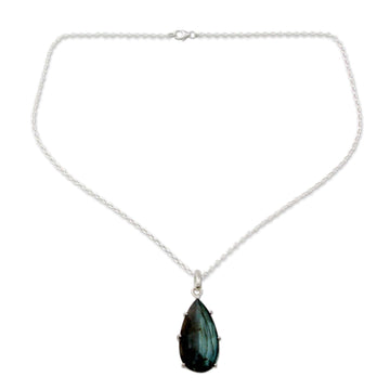 Fair Trade Labradorite and Sterling Silver Pendant Necklace - Dusky Droplet