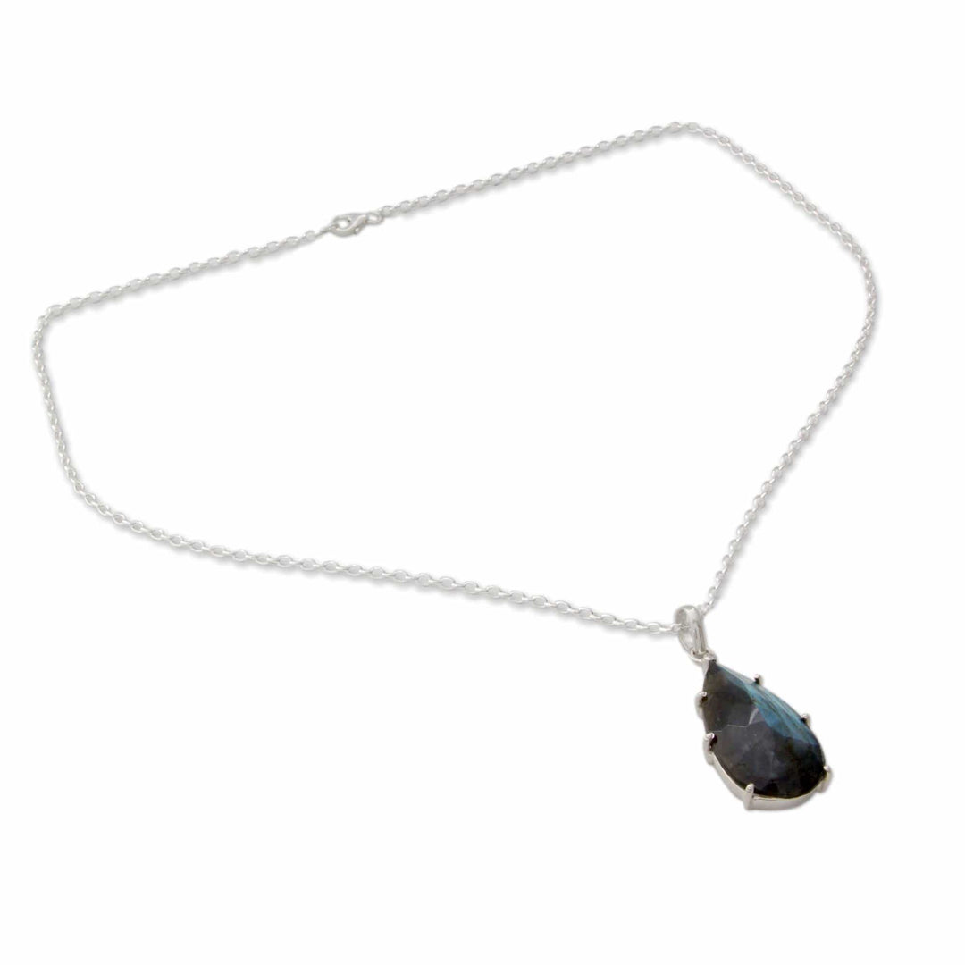Fair Trade Labradorite and Sterling Silver Pendant Necklace - Dusky Droplet