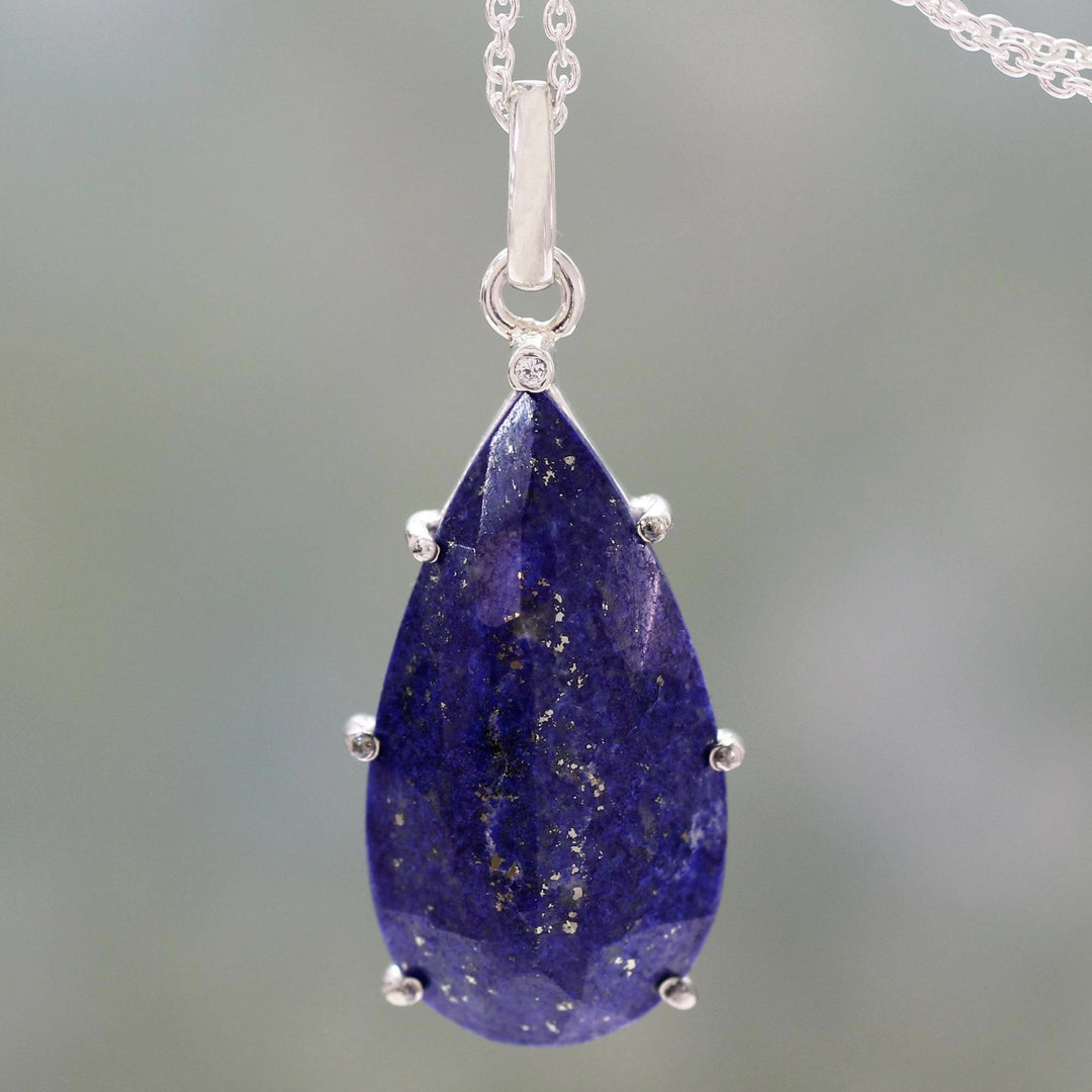 Lapis Lazuli and Sterling Silver Handmade Pendant Necklace - Royal Droplet