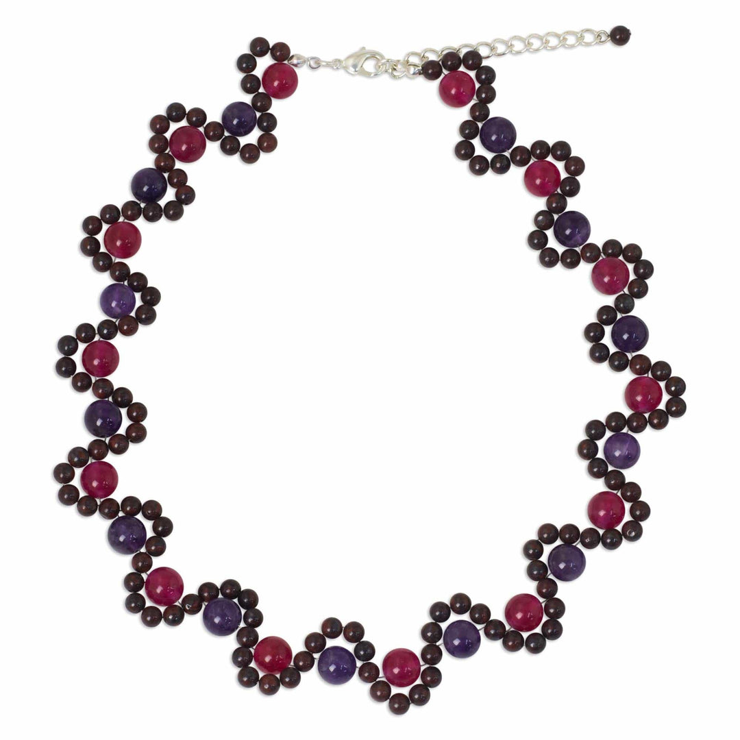 Handmade Multi-gemstone Beaded Necklace from Thailand - Fuchsia Mist