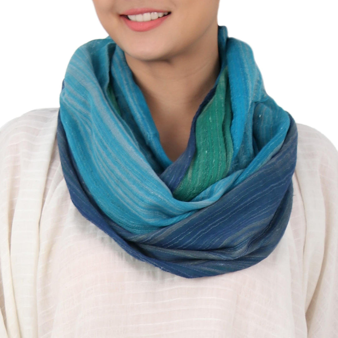 Artisan Crafted 100% Cotton Infinity Scarf from Thailand - Seaside Breezes