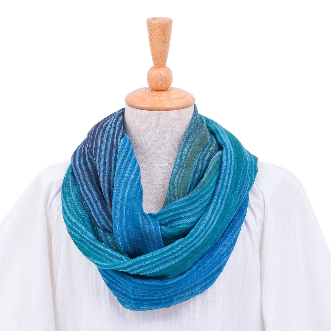 Artisan Crafted 100% Cotton Infinity Scarf from Thailand - Seaside Breezes