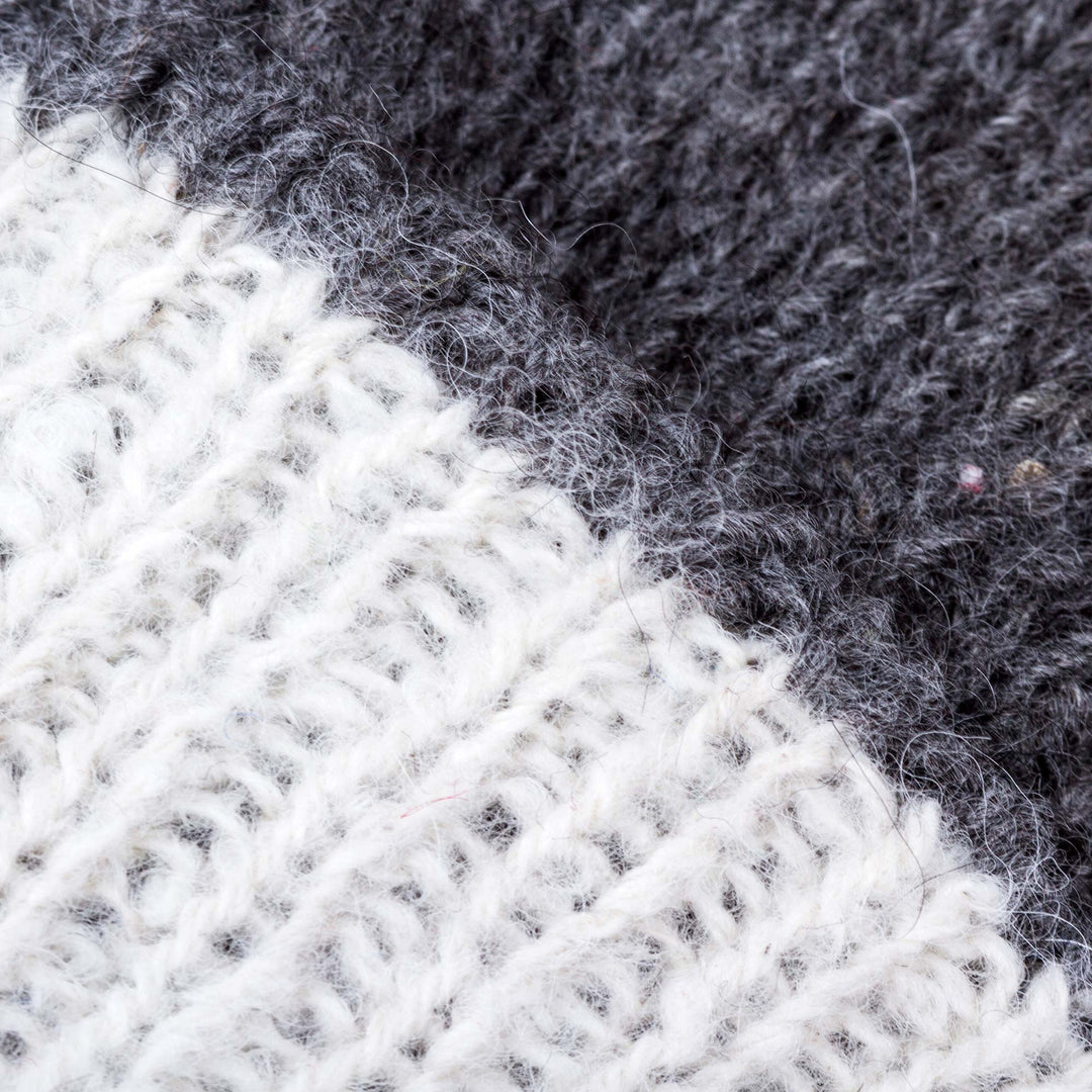 Hand Crafted Grey and White 100% Alpaca Reversible Mittens - Grey Skies