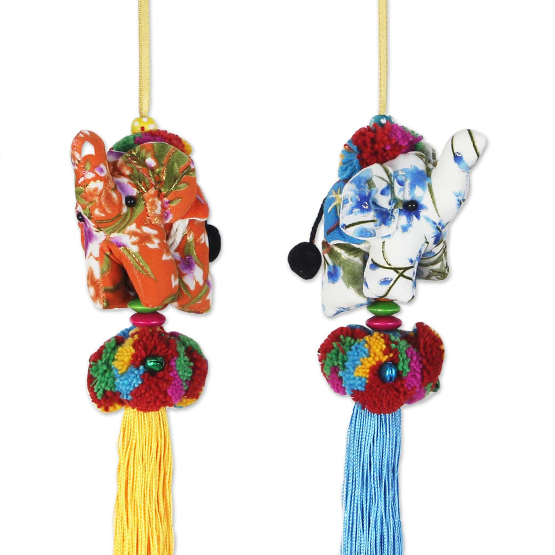 Set of 4 Multicolor Thai Elephant Ornaments Crafted by Hand - Happy Lanna Elephants