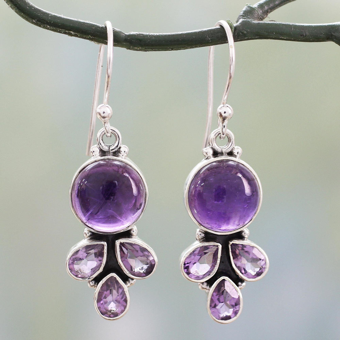 Amethyst Handcrafted Silver Earrings from India - Lilac Color