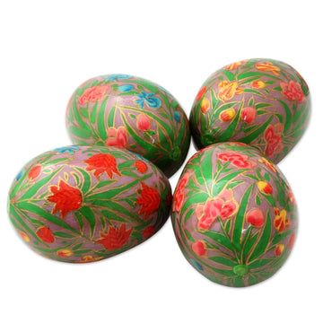 Papier Mache Eggs Hand Painted Set of 4 - Colorful Blooms