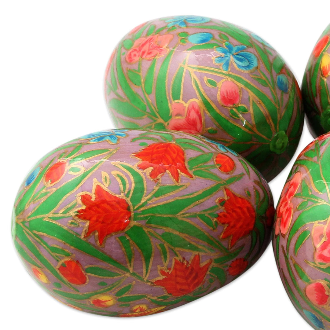 Papier Mache Eggs Hand Painted Set of 4 - Colorful Blooms