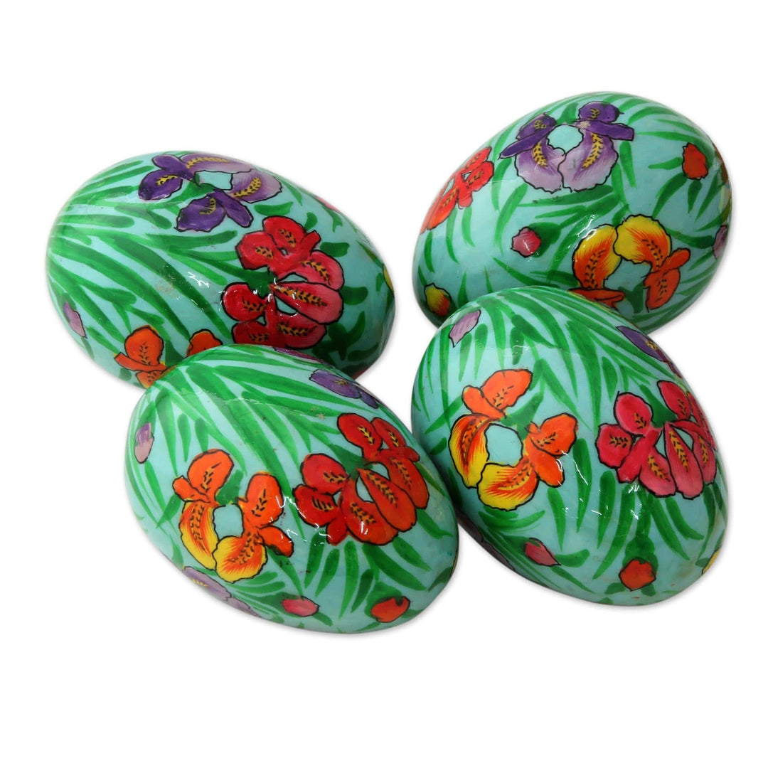Handmade Papier Mache Eggs with Floral Motif (Set of 4) - Bright Hues