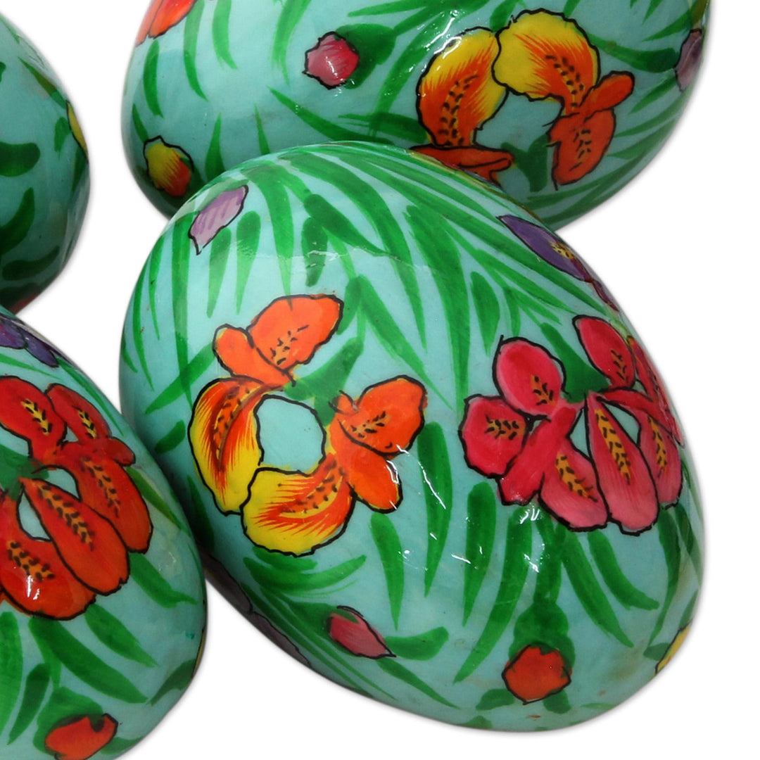 Handmade Papier Mache Eggs with Floral Motif (Set of 4) - Bright Hues