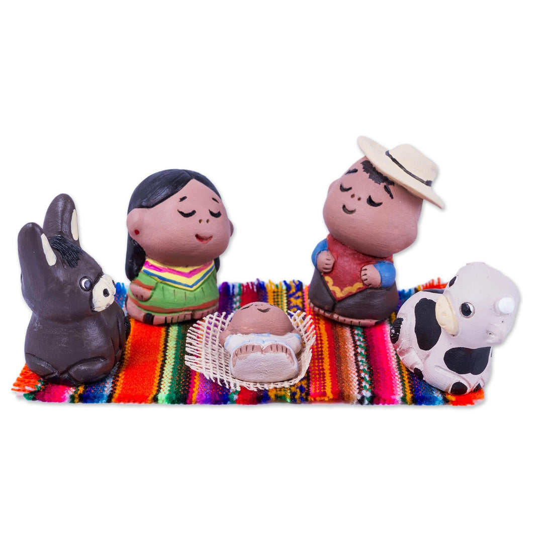 Artisan Crafted Colorful Ceramic Nativity Scene (5 Pieces) - Peruvian Nativity
