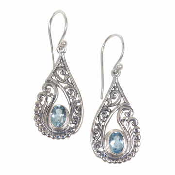 Artisan Crafted Blue Topaz and Sterling Silver Earrings - Blue Tendrils