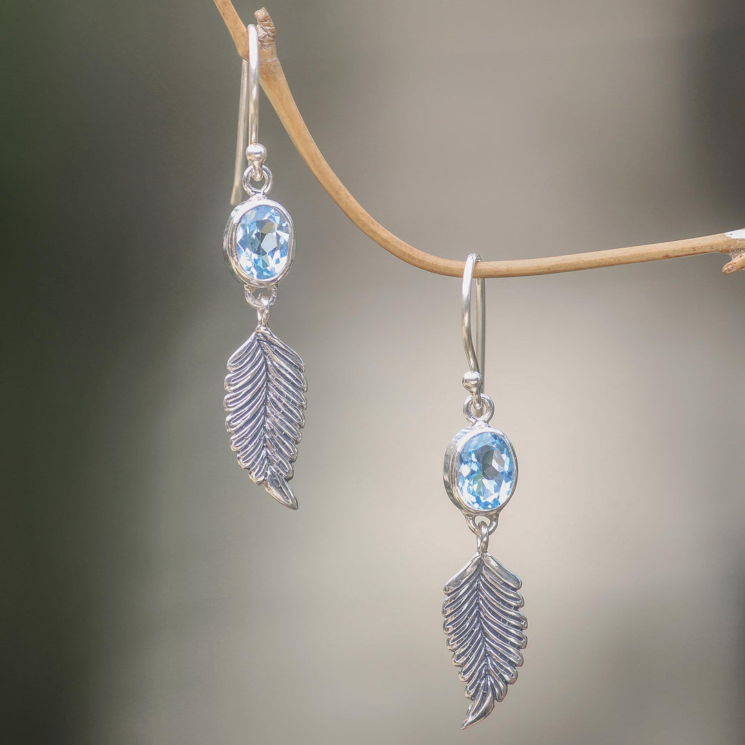 Balinese Silver Dangle Earrings with Blue Topaz - Passionate Hope